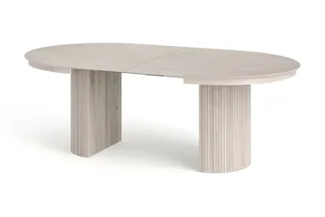 Spisegruppe Bark Kopparbo 120–220 cm Hvitlasert Hvit bouclé/metallben svart Rund 4 - Møbler - Bord - Spisegrupper