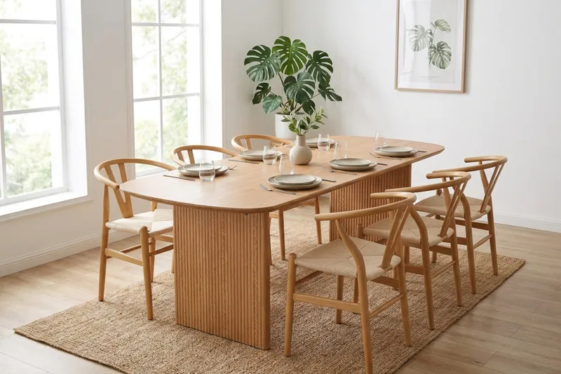 Alma spisegruppe rektangulær 180 cm eik med 6 Dastoori spisestoler - Eik - Møbler - Bord - Spisegrupper