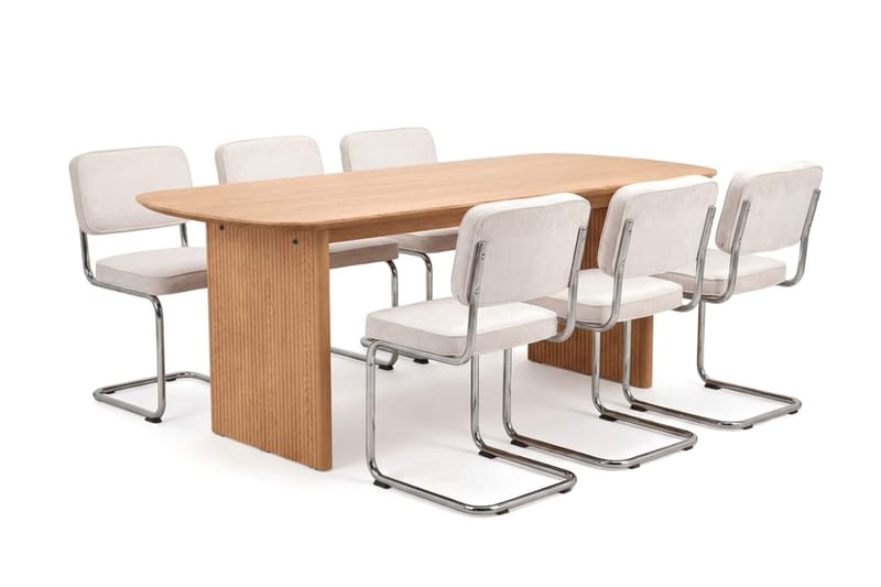 Alma spisegruppe rektangulær 180 cm eik med 6 Milva spisestoler, Eik