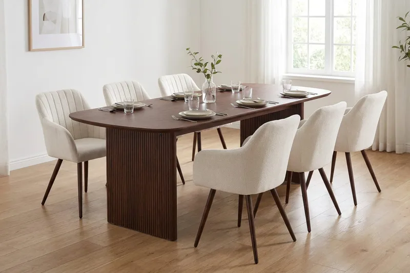 Alma spisegruppe rektangulær 180 cm valnøtt med 6 Filippa spisestoler - Valnøtt - Møbler - Bord - Spisegrupper