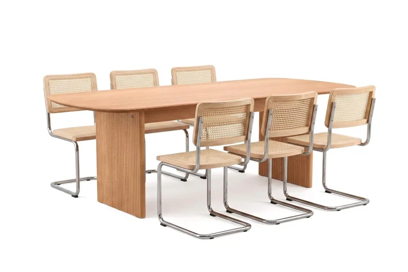 Alma spisegruppe rektangulær 220 cm eik med 6 Build spisestoler, Eik