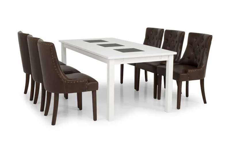 Jasmin Spisegruppe 180 cm med 6 Tuva Lenestol, Hvit/Brun PU