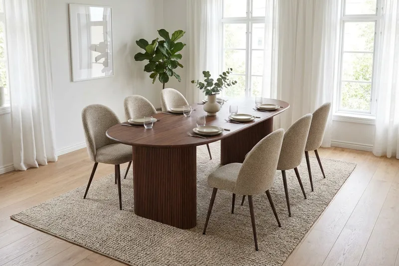 Noira spisegruppe rektangulær 180 cm valnøtt med 6 Nibe Plus spisestoler - Valnøtt - Møbler - Bord - Spisegrupper