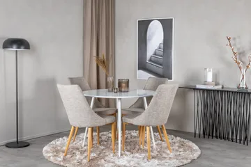 Ridones Spisegruppe 100 cm Rund inkl. 4 Ludvig Stoler - Hvit/Lysegrå/Eik - Møbler - Bord - Spisegrupper
