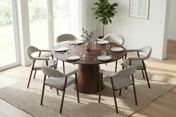 Siena spisegruppe rund 130 cm valnøtt med 4 Ronja spisestoler - Sand/valnøtt - Møbler - Bord - Spisegrupper