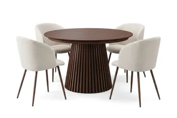 Spisegruppe Bark Peyra 120-220 cm Valnøtt Hvit bouclé/Metallben valnøtt - Møbler - Bord - Spisegrupper