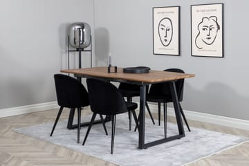 Spisegruppe Venture Home Inca spisegruppe 160 cm rektangulær med 4 Velvet-stoler Svart/Natur - Møbler - Bord - Spisegrupper