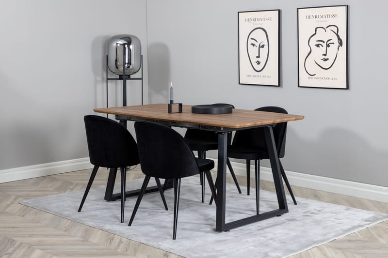Spisegruppe Venture Home Inca spisegruppe 160 cm rektangulær med 4 Velvet-stoler Svart/Natur - Møbler - Bord - Spisegrupper