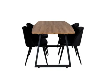 Spisegruppe Venture Home Inca spisegruppe 160 cm rektangulær med 4 Velvet-stoler Svart/Natur - Møbler - Bord - Spisegrupper