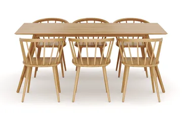 Tyrö Spisegruppe med 6 Tyrö Armstoler - Oak/Oak - Møbler - Bord - Spisegrupper