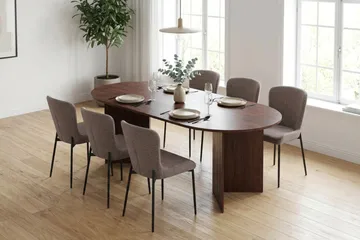Vera spisegruppe rektangulært 180 cm valnøtt med 6 Elsie spisestoler - Valnøtt/Grå - Møbler - Bord - Spisegrupper
