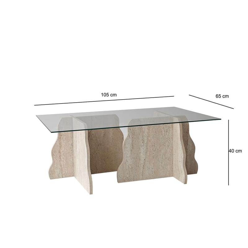 Zevric sofabord 65x105 cm rektangulært glass - Travertin og Transparent - Møbler - Bord - Sofabord