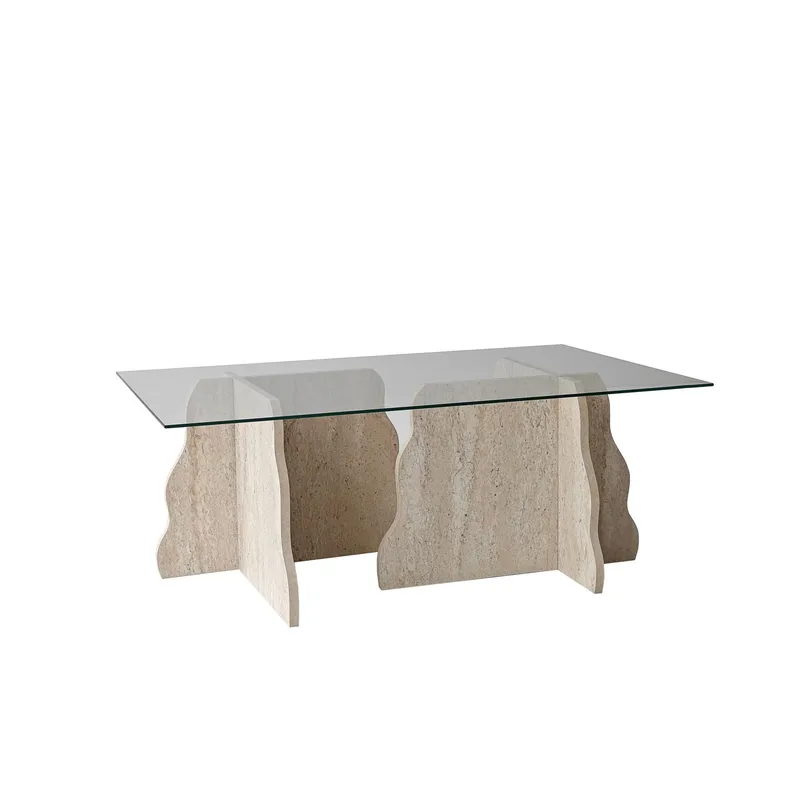 Zevric sofabord 65x105 cm rektangulært glass, Travertin og Transparent
