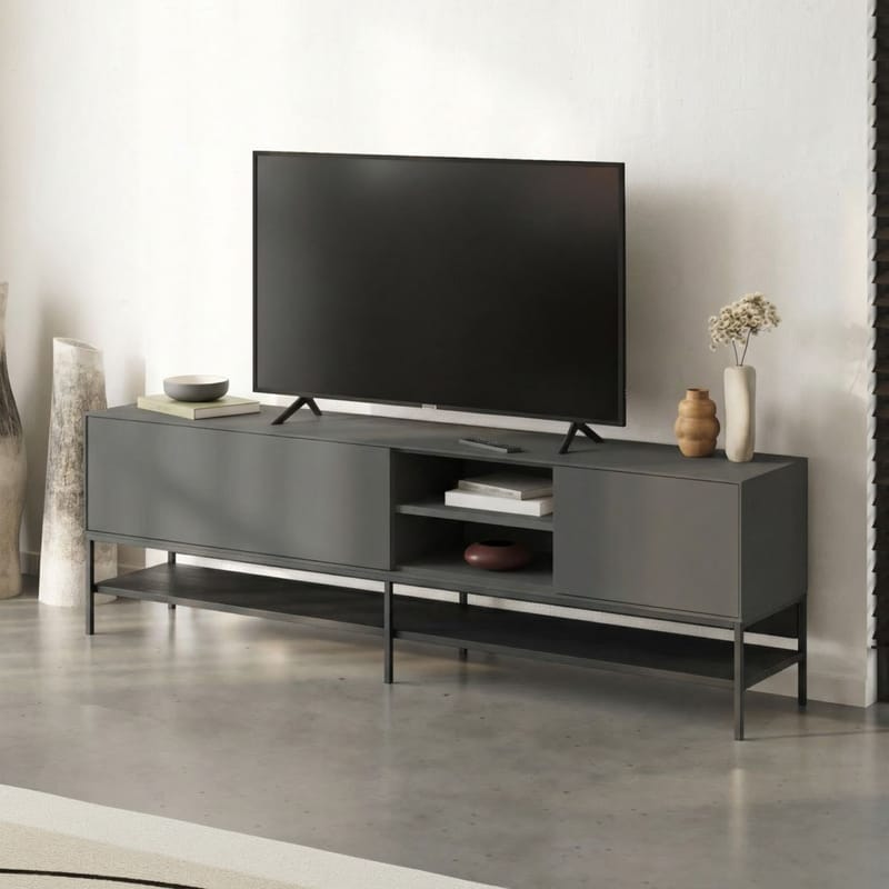 Kenvor TV-benk 180 cm, Anthracite, Wood Black, Black