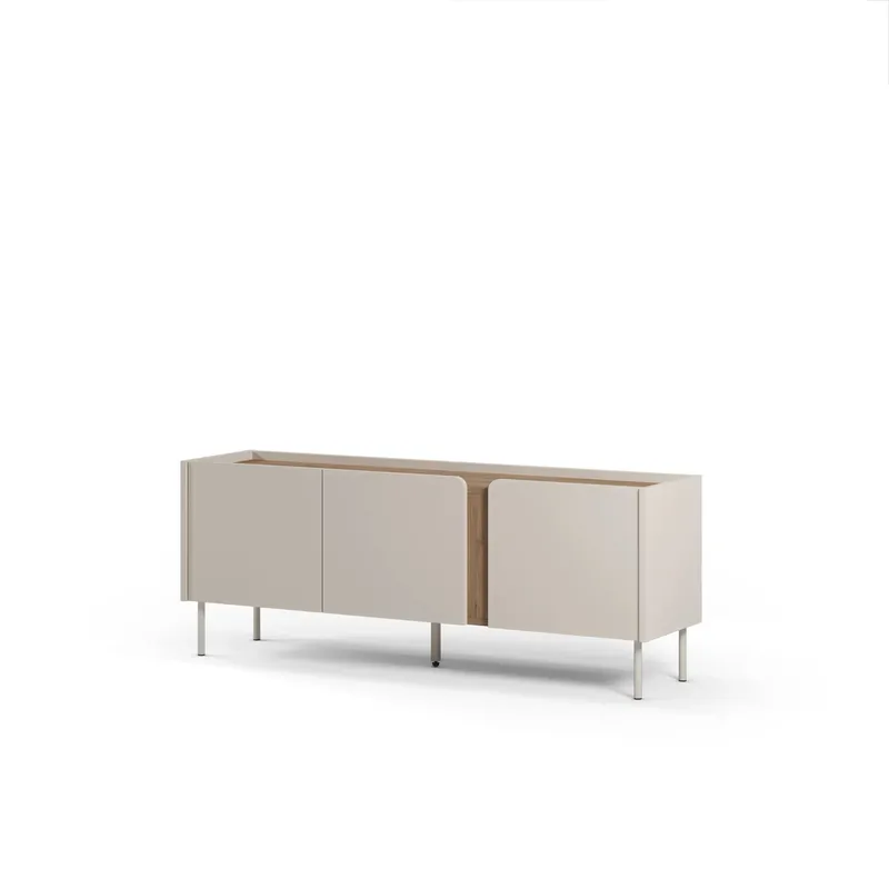 Lomar TV-benk 140x53,9x35,5 cm, Sandstein og naturlig eik