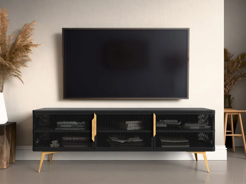 Mireva TV-benk 180 cm - svart, gull - Møbler - Mediamøbel & tv møbel - TV-benk & mediabenk