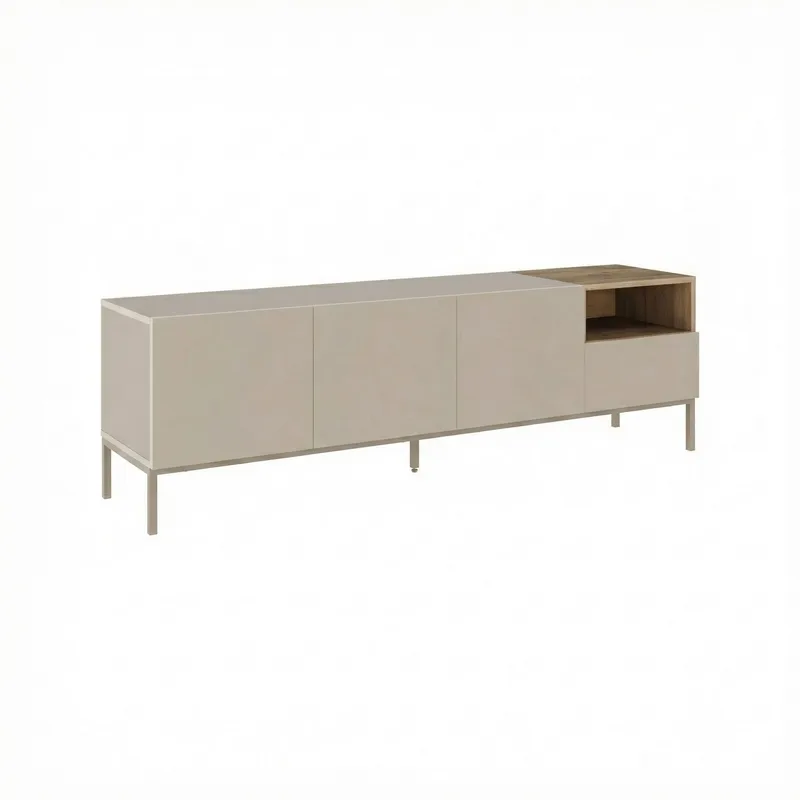 Morlen TV-benk 180x55x41,8 cm, santstone og naturlig eik