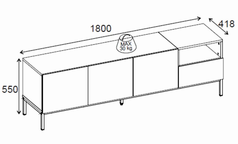 Morlen TV-benk 180x55x41,8 cm - santstone og naturlig eik - Møbler - Mediamøbel & tv møbel - TV-benk & mediabenk