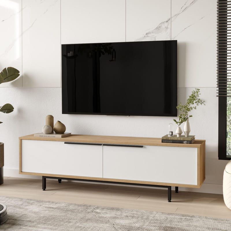 Nilena TV-benk 160x45,1x35,5 cm - eik, hvit - Møbler - Mediamøbel & tv møbel - TV-benk & mediabenk