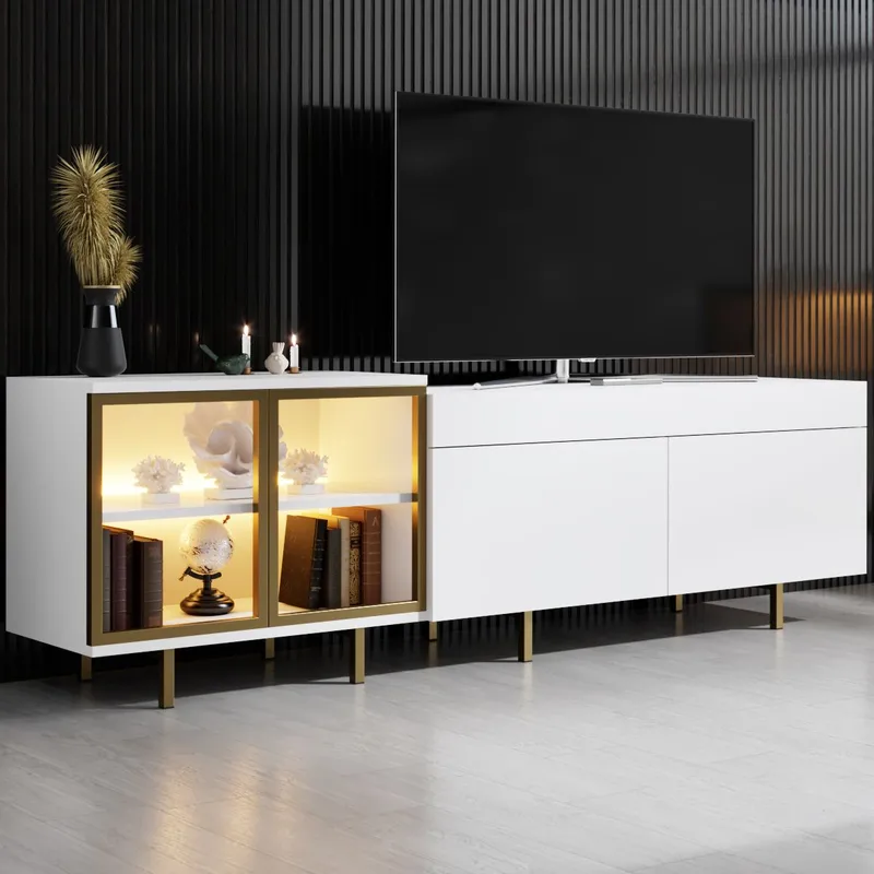 Seyring TV-benk 190 cm - Hvit og gull - Møbler - Mediamøbel & tv møbel - TV-benk & mediabenk