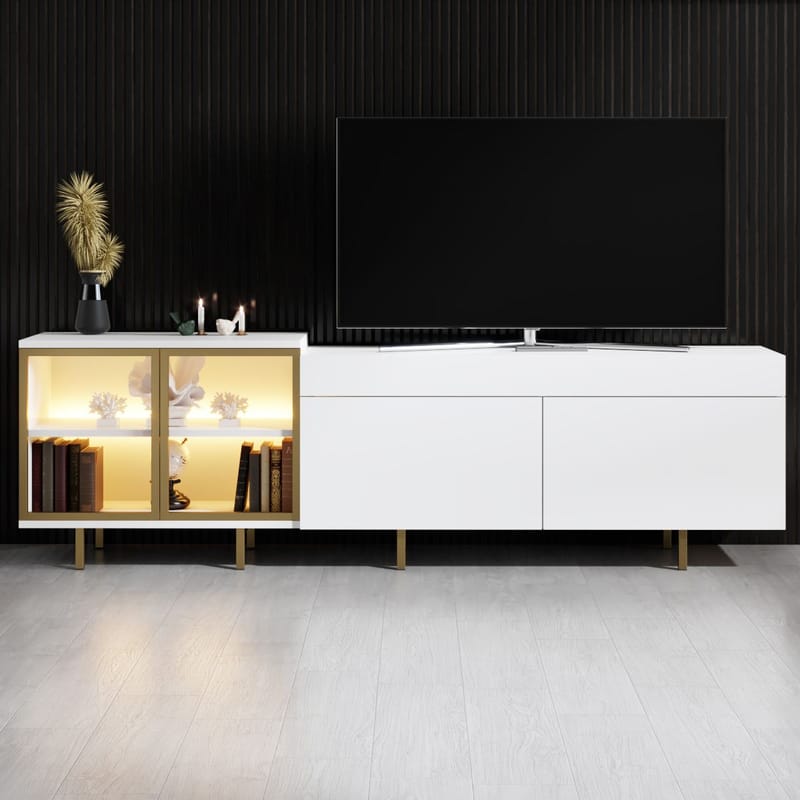 Seyring TV-benk 190 cm - Hvit og gull - Møbler - Mediamøbel & tv møbel - TV-benk & mediabenk