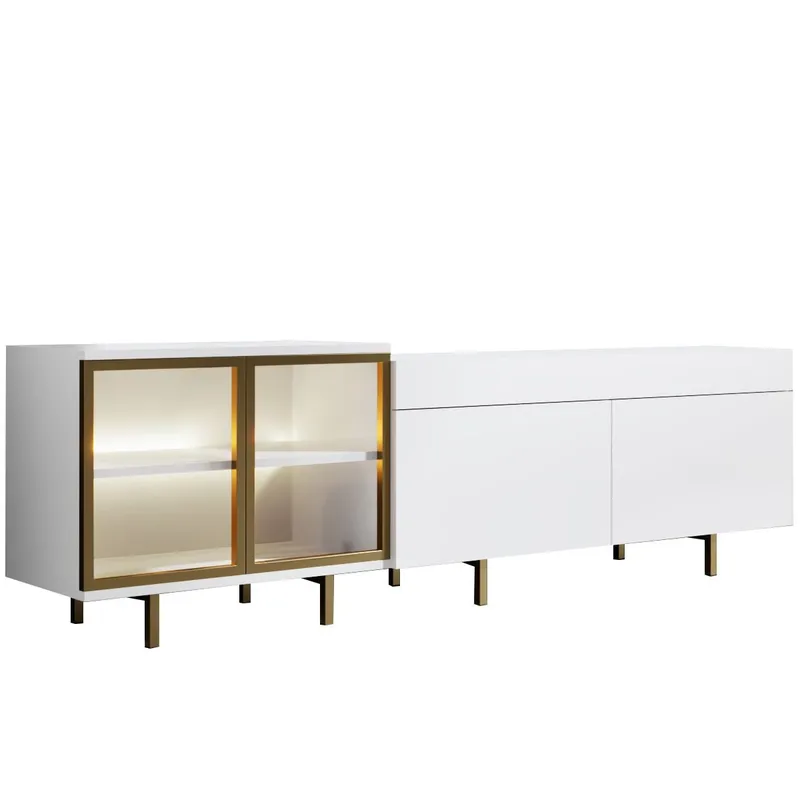 Seyring TV-benk 190 cm, Hvit og gull