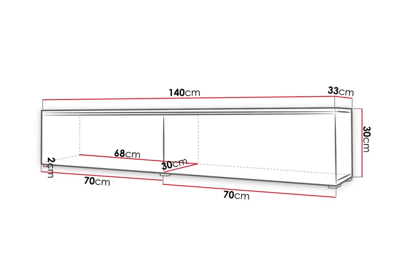 Cuguen TV-benk 140x32x30 cm - Grå/Hvit - Møbler - Mediamøbel & tv møbel - TV-benk & mediabenk
