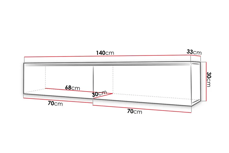 Cuguen TV-benk 140x32x30 cm - Grå/Hvit - Møbler - Mediamøbel & tv møbel - TV-benk & mediabenk