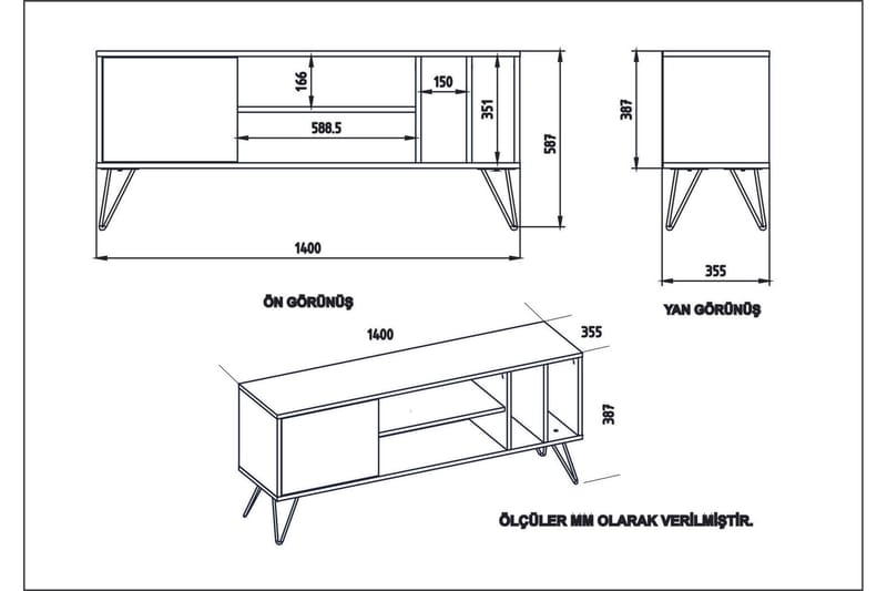 Ficociello TV-Benk 140 cm - Valnøtt|Svart|Hvit - Møbler - Mediamøbel & tv møbel - TV-benk & mediabenk