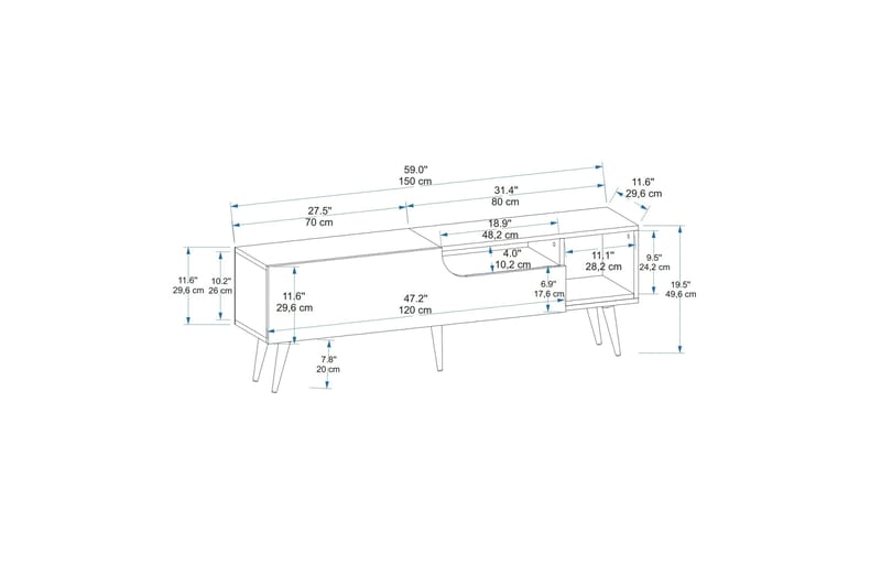 Mul TV-benk 150 cm - Brun/Antrasitt - Møbler - Mediamøbel & tv møbel - TV-benk & mediabenk