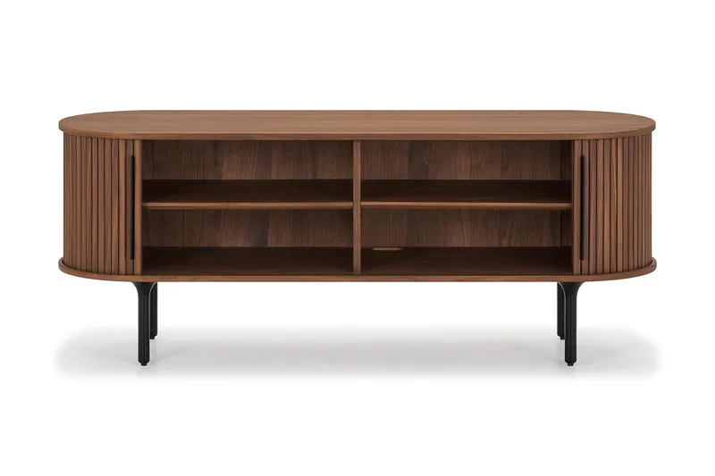 Noira Oval TV-benk Valnøtt 150x45 cm Ribbet - Mørkebrunt / Brunt Tre - Møbler - Mediamøbel & tv møbel - TV-benk & mediabenk