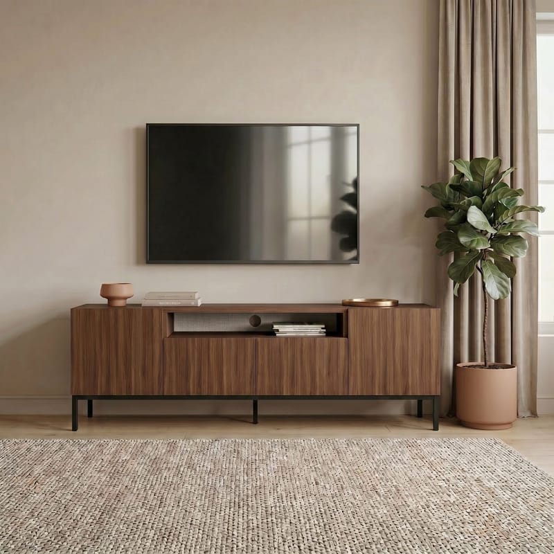 TV-benk Nordure Rivoli (160 x 50 x 35 cm) Milano Valnøtt Svart - Milano valnøtt og svart - Møbler - Mediamøbel & tv møbel - TV-benk & mediabenk