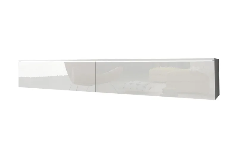 Cuguen Vegghengt TV-benk med oppbevaring 180x32x30 cm, Hvit / Høyglans