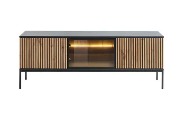 Klinkerville TV-benk med Belysning 39 cm dyp 56 cm bred - Svart Tre / Glass / Ribbet - Møbler - Mediamøbel & tv møbel - TV-benk & mediabenk
