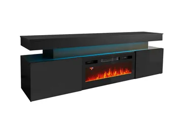 TV-benk Glenndale med oppbevaring + LED-kamin + Belysning 190 cm - Svart - Møbler - Mediamøbel & tv møbel - TV-benk & mediabenk