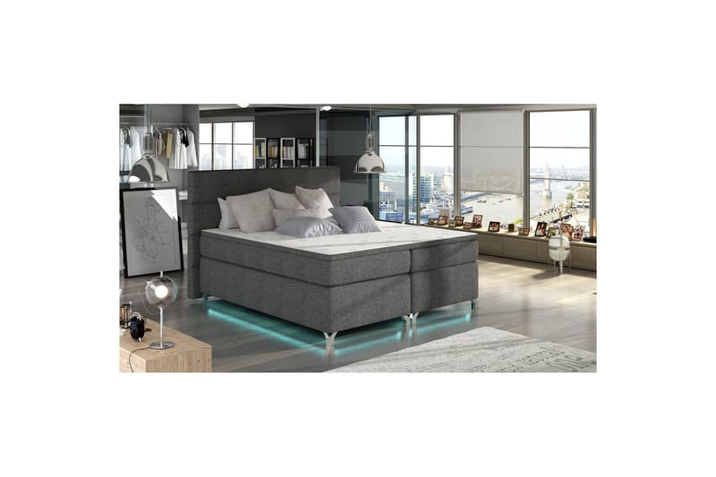 Boxspring Eltap Amadeo med LED, Sawana 05, Mørk grå, 160x200 cm