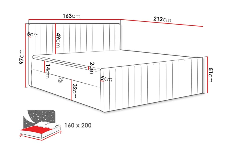 Calrosor Sengepakke Kontinentalseng med Oppbevaring 160x200 cm - Grå - Møbler - Senger - Komplett sengepakke