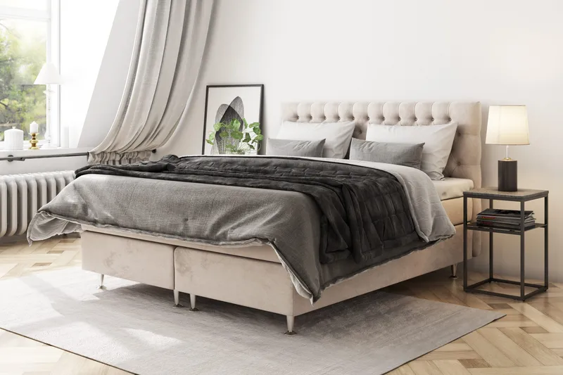 Celine Sengepakke 120x200 cm - Beige/Fløyel - Møbler - Senger - Komplett sengepakke