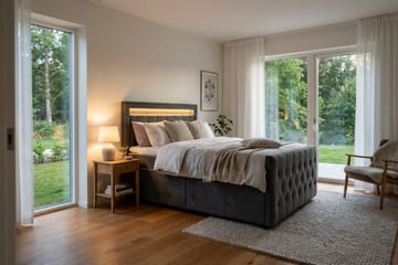 Franco Light komplett sengesett med oppbevaring LED-belysning 120x200 cm - Grå - Møbler - Senger - Komplett sengepakke