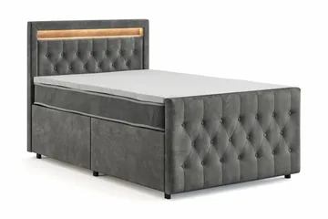 Franco Light komplett sengesett med oppbevaring LED-belysning 120x200 cm - Grå - Møbler - Senger - Komplett sengepakke
