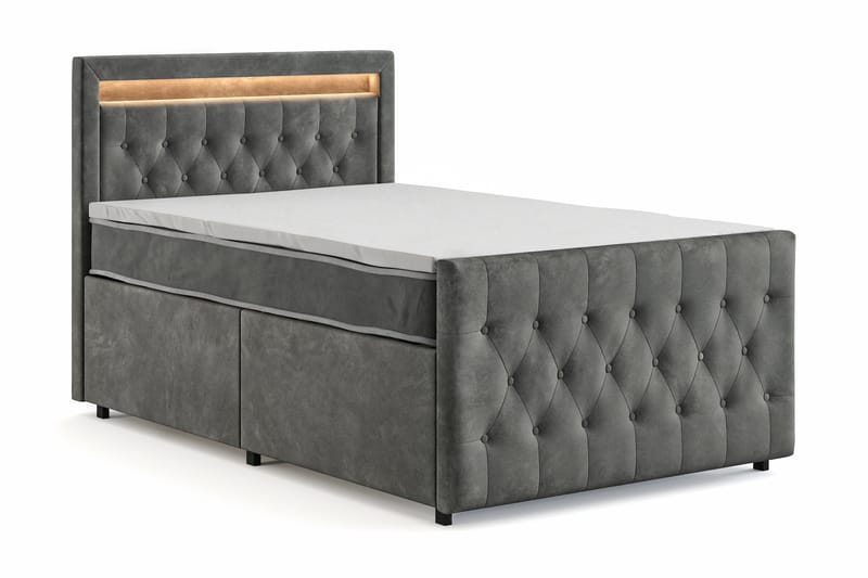 Franco Light komplett sengesett med oppbevaring LED-belysning 120x200 cm - Grå - Møbler - Senger - Komplett sengepakke