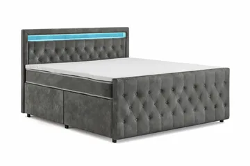 Franco Light komplett sengesett med oppbevaring LED-belysning 180x200 cm - Grå - Møbler - Senger - Komplett sengepakke