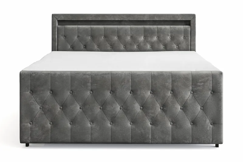 Franco Light komplett sengesett med oppbevaring LED-belysning 180x200 cm, Grå