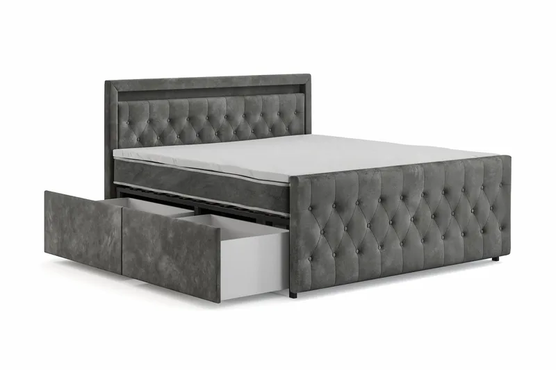 Franco Light komplett sengesett med oppbevaring LED-belysning 180x200 cm - Grå - Møbler - Senger - Komplett sengepakke