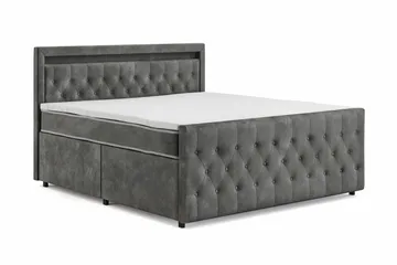 Franco Light komplett sengesett med oppbevaring LED-belysning 180x200 cm - Grå - Møbler - Senger - Komplett sengepakke