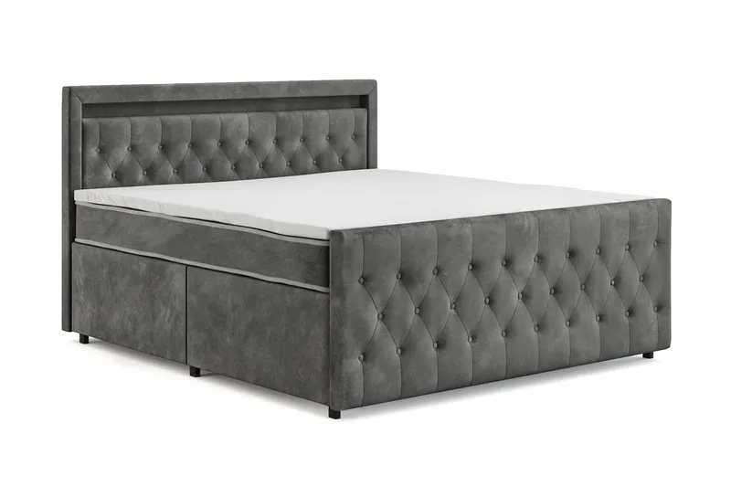 Franco Light komplett sengesett med oppbevaring LED-belysning 180x200 cm - Grå - Møbler - Senger - Komplett sengepakke