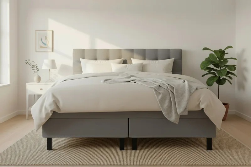 HVILA Classic komplett sengepakke 160x200 cm kontinentalseng med rutet sengegavl - Grå - Møbler - Senger - Komplett sengepakke