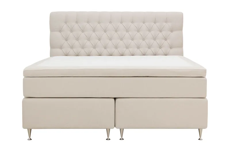HVILA Lyx komplett sengesett 160x200 cm kontinentalseng med knappepolstret sengegavl, Lys beige