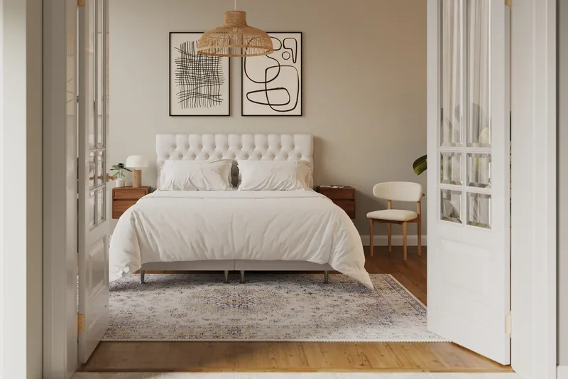 HVILA Lyx komplett sengesett 180x200 cm kontinentalseng med knappepolstret sengegavl - Lys beige - Møbler - Senger - Komplett sengepakke