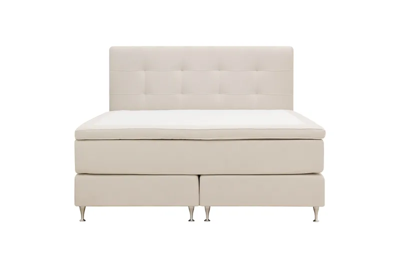 HVILA Premium Komplett Sengpakke 180x200 cm Kontinentalseng med Sengegavl, Lysebeige stoff